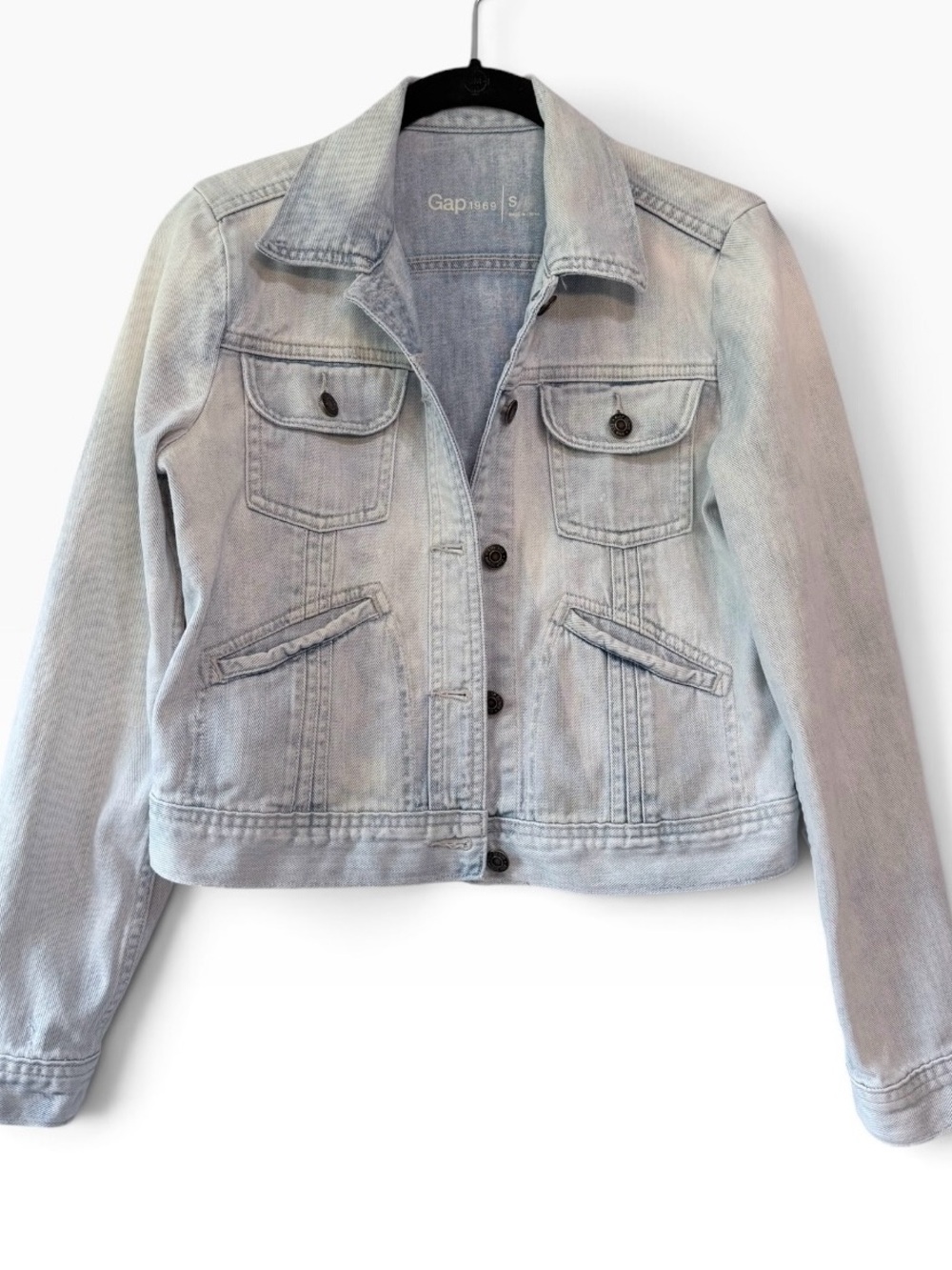 Gap 1969 Light Wash 100% Cotton Cropped Pleat Denim Jacket Size Small